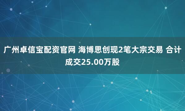 广州卓信宝配资官网 海博思创现2笔大宗交易 合计成交25.00万股